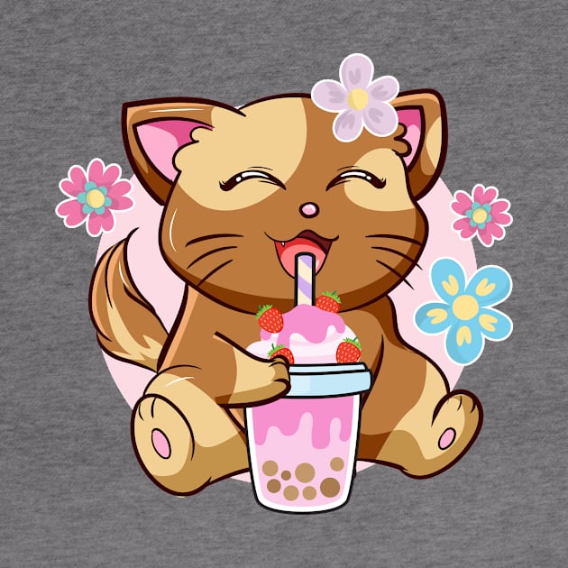 Boba Cat Tea Neko Girl Teen Bubble Kawaii Anime Japanese by jodotodesign